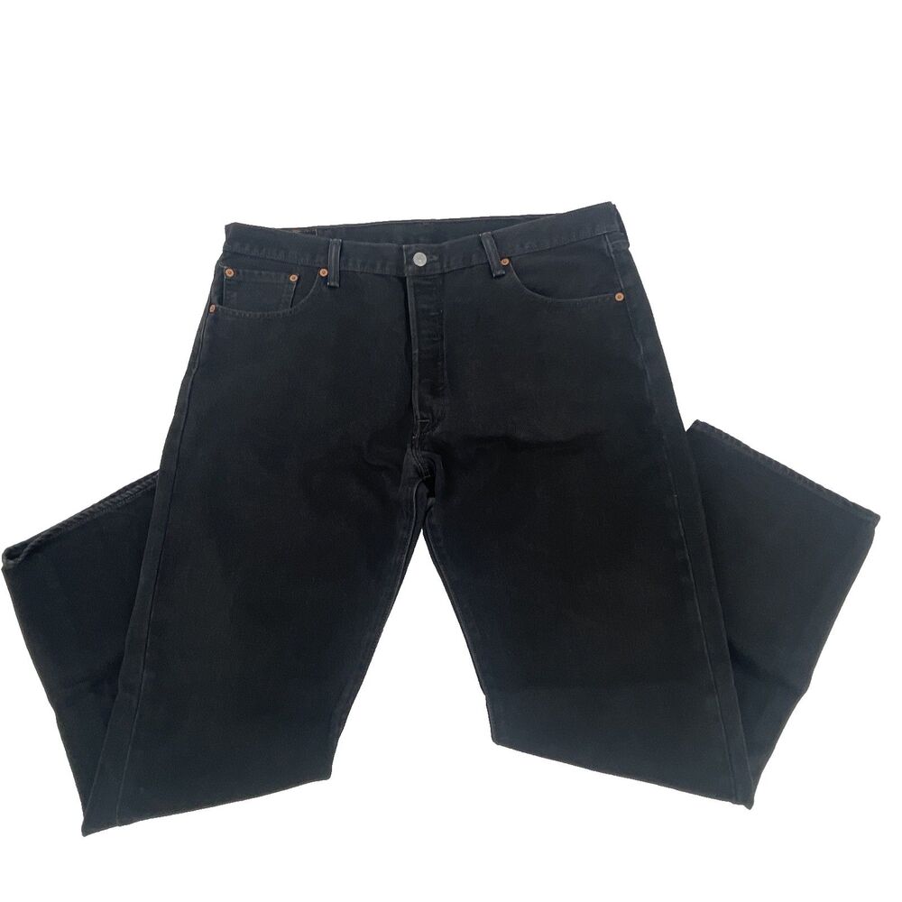 Levis 501 Jean Men 40x30 Black Denim Dark Wash Button Fly Straight Leg Red Tag